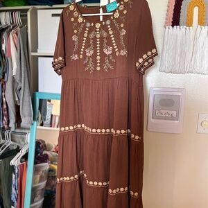 Brown Embroidered Dress